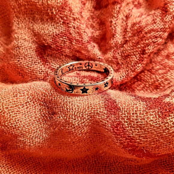 All Embracing Treasures Jewelry - Cute Sterling Silver Star Moon Smile Ring 925